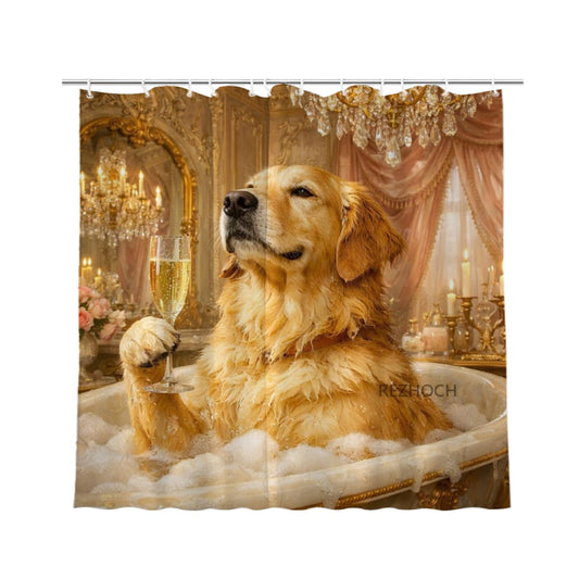 REZHOCH Luxury Noble Golden Retriever Bathtub Shower Curtain 72x72 Inch,Funny Elegant Animal Champagne Home Bathroom Decor,Waterproof Fabric Hotel Modern Vintage Bath Set with Hooks