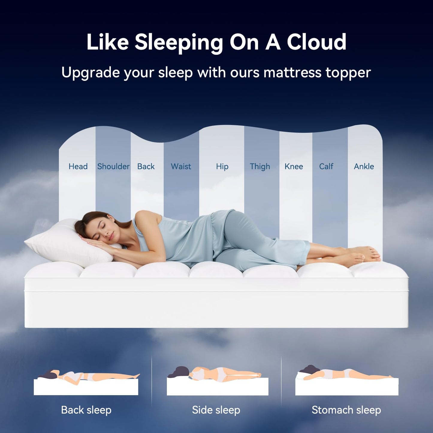 Topllen Queen Mattress Topper for Back Pain Relief – Extra Thick Pillow Top Plush Mattress Pad with Deep Pocket, Soft Pillowtop Queen Size Bed Toppers Filled Fluffy Down Alternative, White