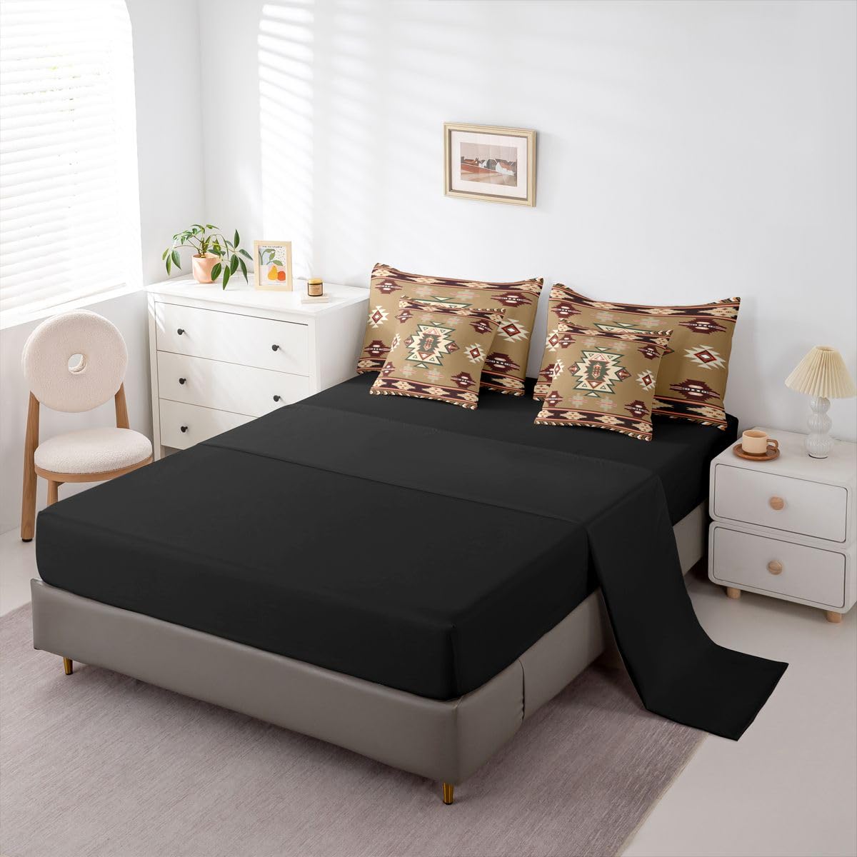 Erosebridal Western Twin Comforter Set with Sheets | Southwestern Decor Geometric 7-Piece Bedding Set Farmhouse Aztec Bed in a Bag, Stripes Diamond Triangle Bed Sets,Brown