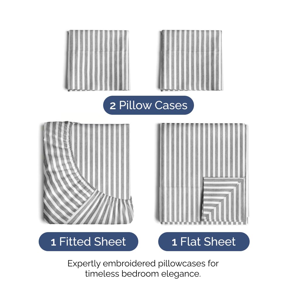 Queen Size 4 Piece Sheet Set - Ultra Soft & Cooling Bed Sheets - Fits 8 Inch to 16 inch Mattress - Wrinkle & Fade Resistant with Deep Pockets - Breathable, Comfy Hotel Luxury Bedding - Grey Stripes