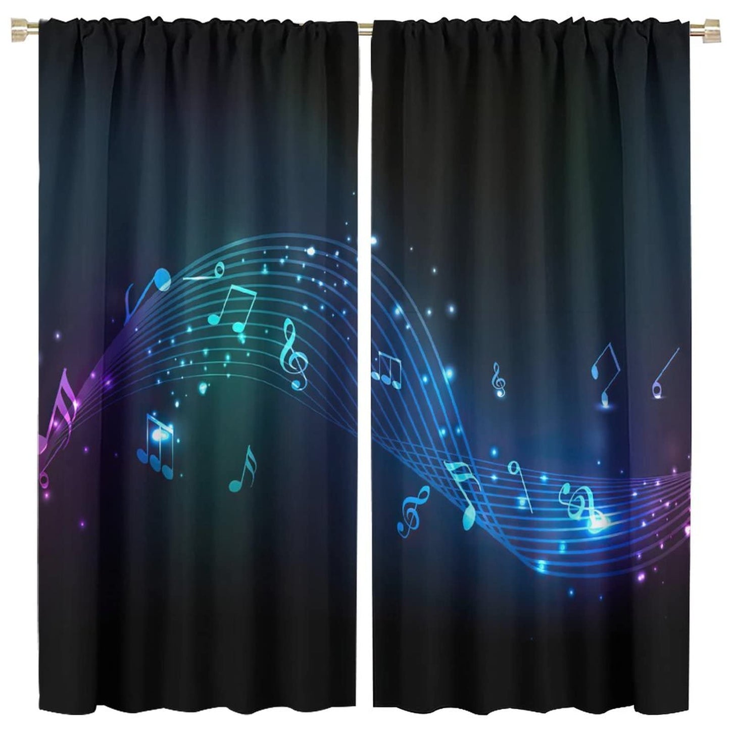 Music Blackout Curtains,Colorful Shiny Music Note Room Darkening Door Window Rod Pocket Curtain for Living Room Bedroom W42xL45in