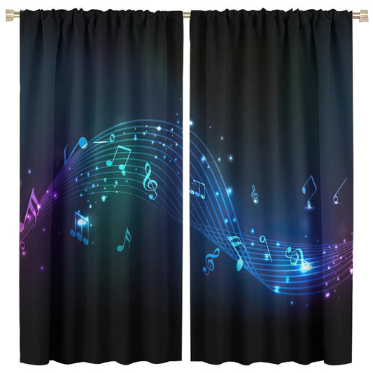 Music Blackout Curtains,Colorful Shiny Music Note Room Darkening Door Window Rod Pocket Curtain for Living Room Bedroom W42xL45in