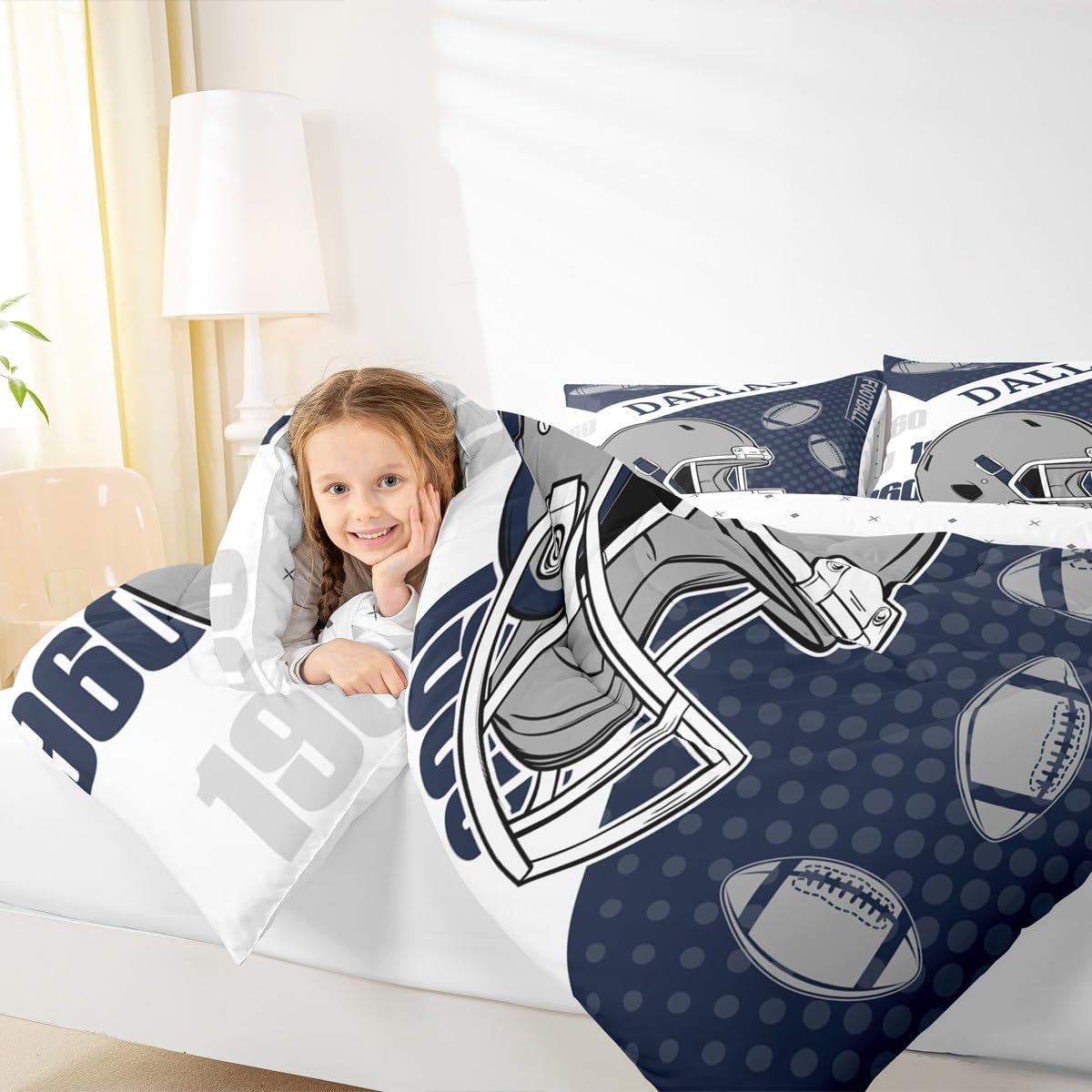 Feelyou Football Bedding Set Soft for Boys Girls, Dallas Comforter Set Full Size Football City Duvet Quilt Microfiber Bedroom Decor 3 Pcs with 2 Pillow Cases