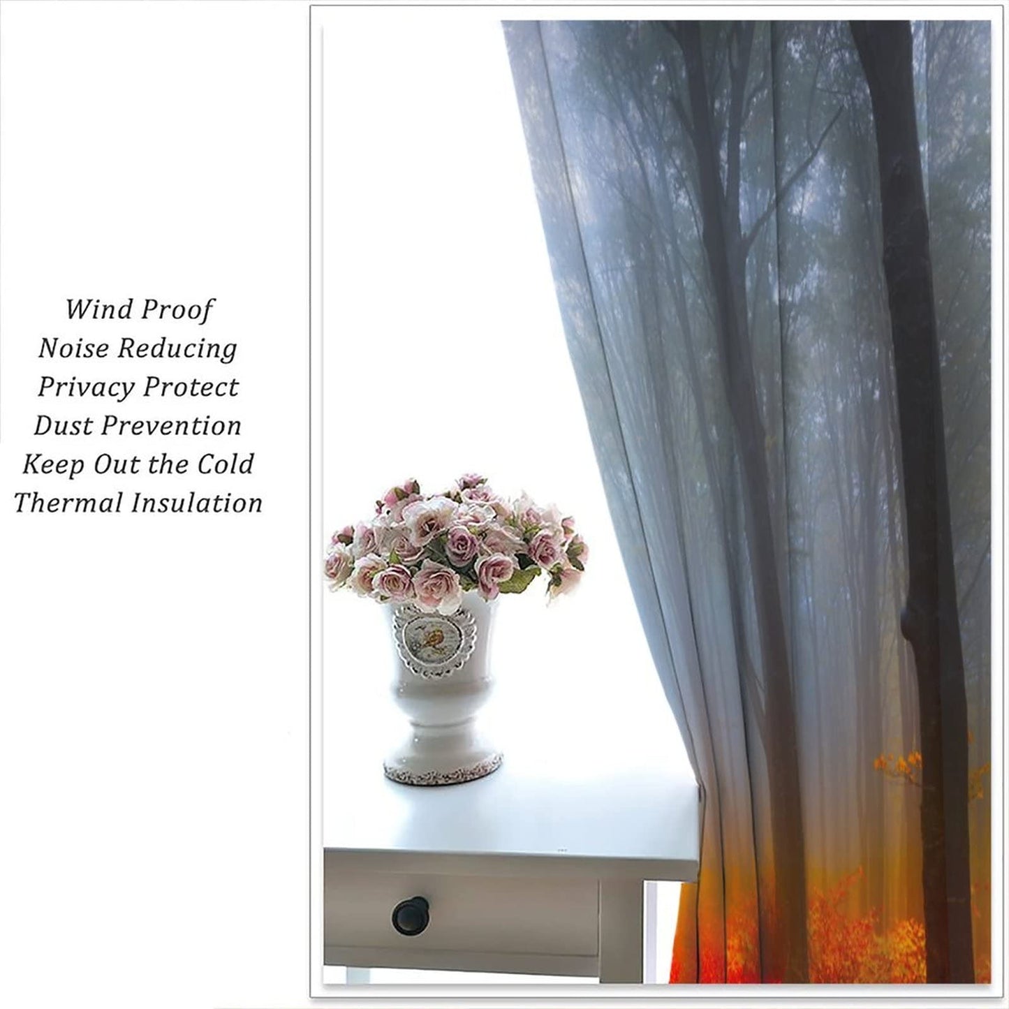 DDCBNS Autumn Forest Curtains,Misty Forest Red Fall Leaf Landscape Décor Curtains for Bedroom Living Room Kitchen Drapes 2 Panel Set,Total Size 42" x 45"
