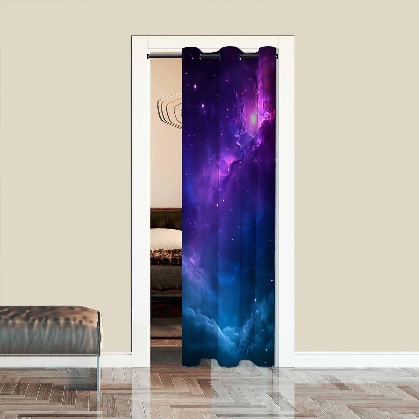 Haciadan Starry Night Doorway Curtain Dark Purple Sky Outer Space Door Cover Curtain Books Closet Curtain Bedroom Living Room Closet, 1 Panel 34" W X 80" L