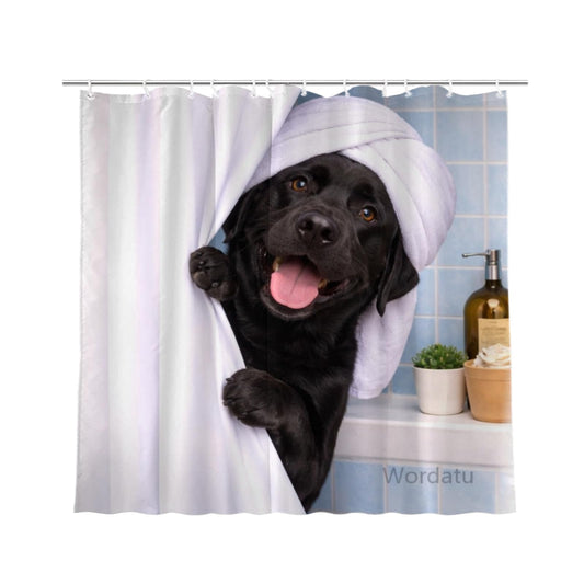 Wordatu Funny Black Labrador Dog Shower Curtain Cute Pet Animal Fabric Bathroom Decor Curtain with 12 Hooks, 72Wx72H(24661)