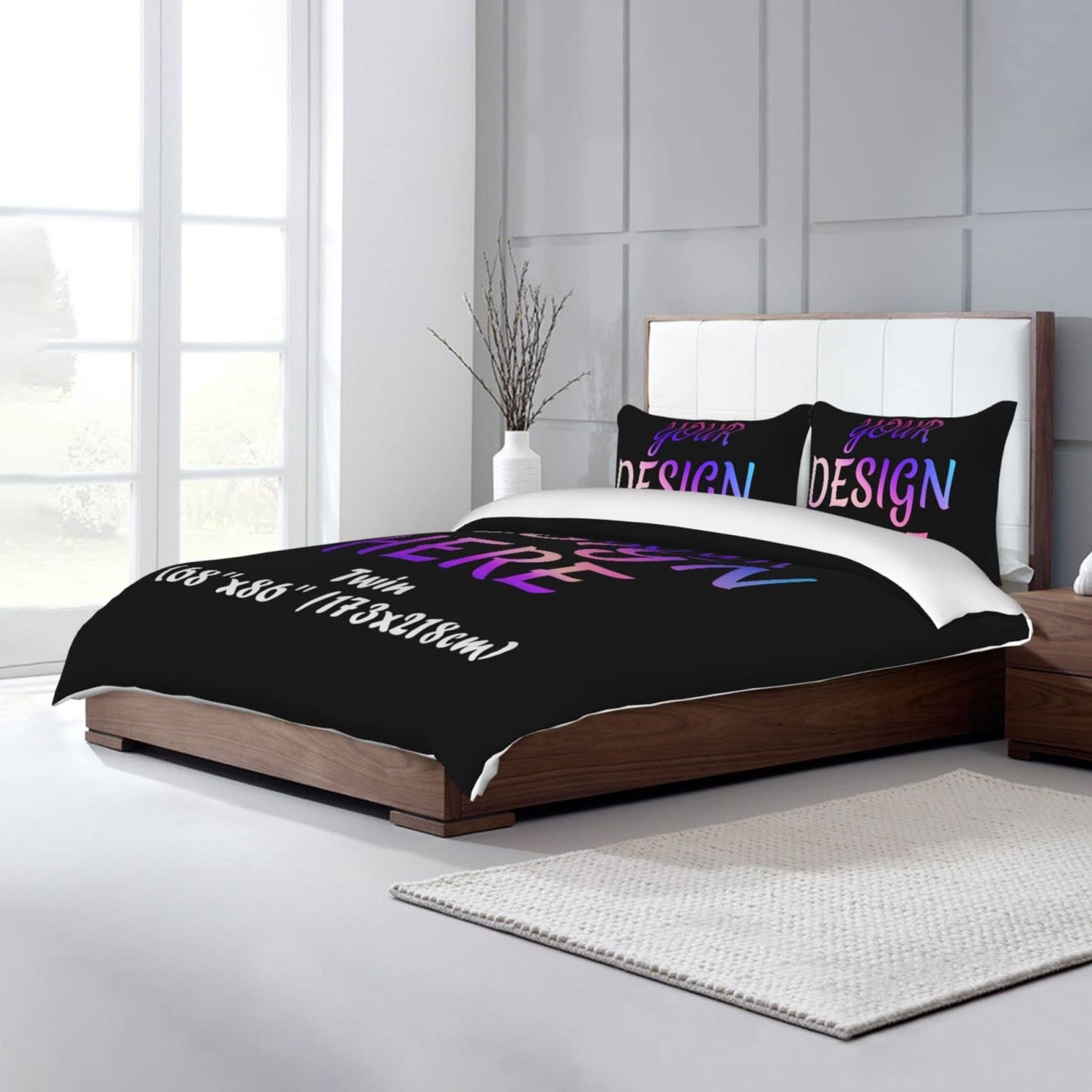 Custom Comforter Set Customized Bedding Set with Picture Text Logo Customized Gifts Comforter Set with 2 Pillowcases Twin (68''x86''/173x218cm), Black