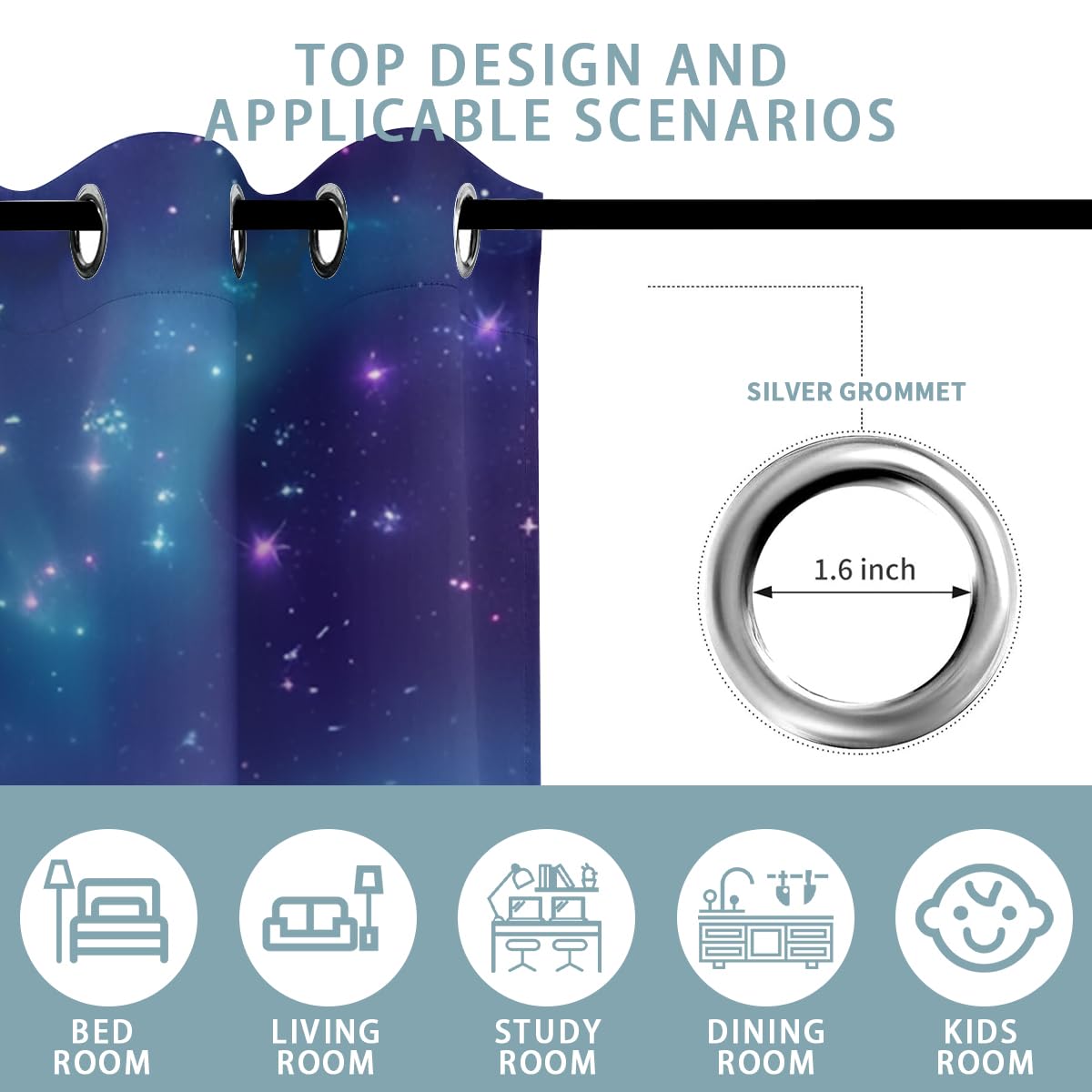 Fantasy Unicorn Blackout Curtains for Girls Boys Kids Teens Home Decor, Cute Starry Sky Stars Galaxy Grommet Thermal Insulated Drapes Darkening Window Curtain for Bedroom Living Room, 42 x 45 Inch