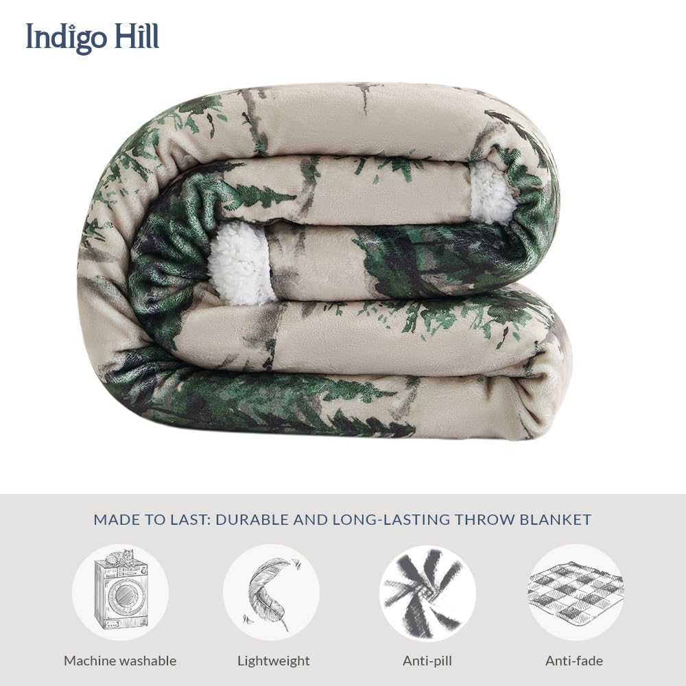 Paseo Road Indigo Hill by HiEnd Accents Joshua 3 Piece Sherpa Throw Blanket Set, Forest Pine Trees Nature Print Fleece Throw Set, Western Cabin Lodge Style, 1 Throw and 2 Pillows