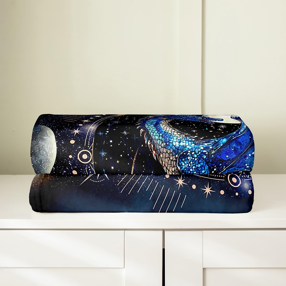 Feelyou Dragon Plush Throw Blanket Queen 90"x90" Dragon Stuff Flannel Fleece Blanket for Boys Girls Teens Luxury All Season Bed Blanket Dragon Decor Blanket Room Decor Blue Black
