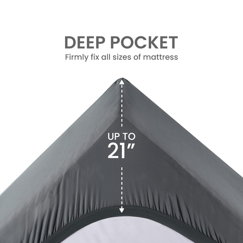 SLEEP ZONE Cooling Queen Mattress Topper, Premium Zoned Cool Mattress Pad Cover, Padded Mattress Protector Breathable Washable, Deep Pocket 8-21" (Grey, Queen)