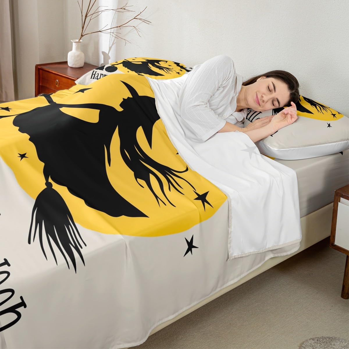 Feelyou Kids Halloween Sheet Set Full Size, Witch Bed Sheets Set Boys Girls Happy Halloween Bedding Set Black Bat Teens Bedroom Decor Microfiber Soft Bed Set