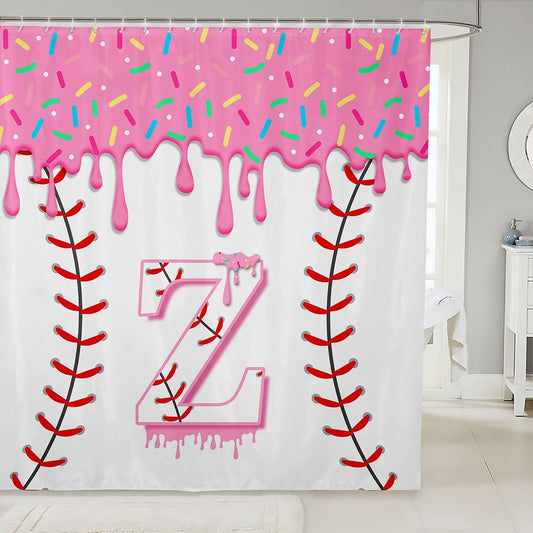 jejeloiu Baseball Ice Cream Shower Curtains Initial Letter Z Bathroom Curtain for Kids Women Men Pink Ice Cream Bathroom Accessories Waterproof Polyester Fabric for Stalls Bathtubs 72"x78"