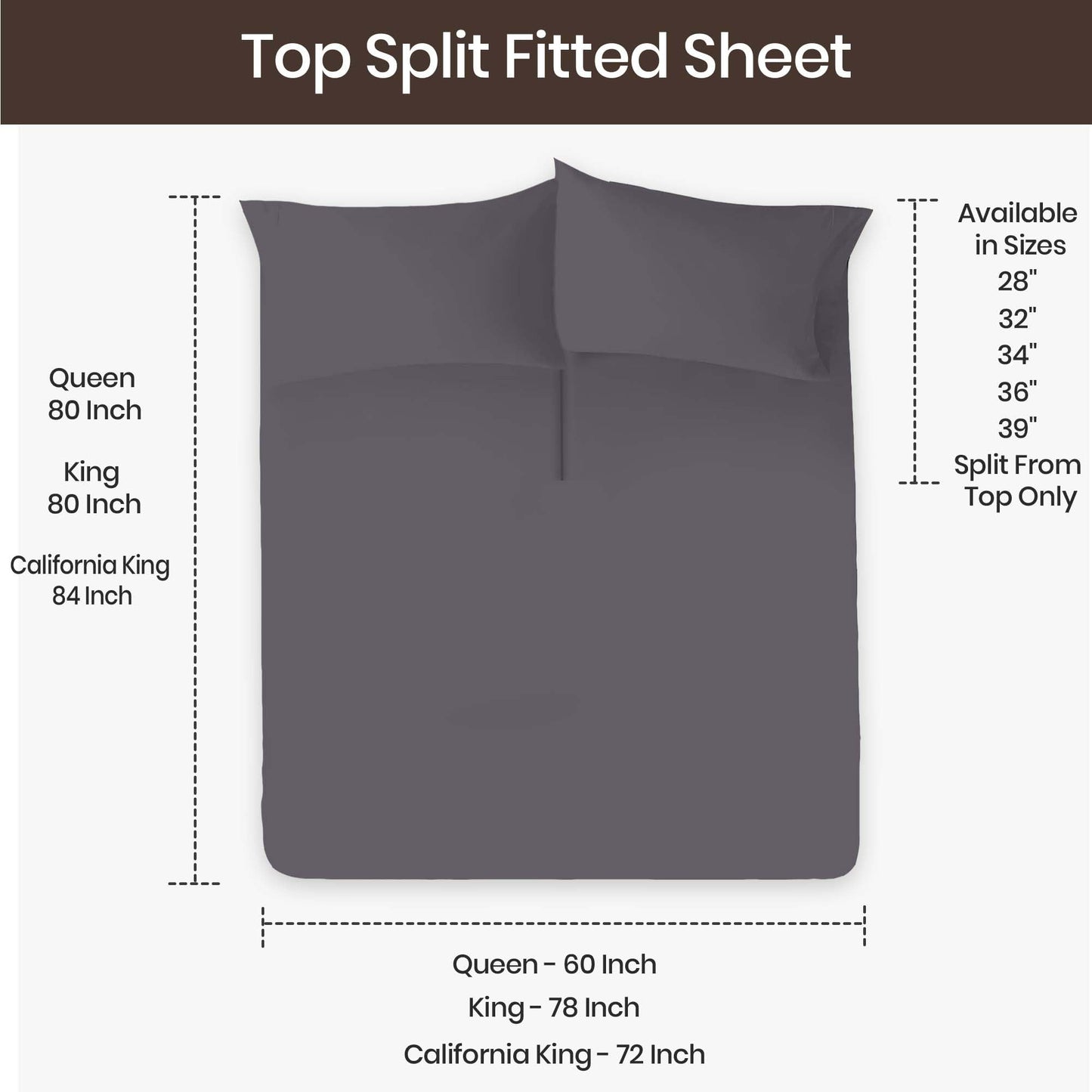SGI bedding Adjustable Split Head Flex Top King 32" Microfiber Sheet Set – Ultra Soft, Cooling & Deep Pocket 15” Fitted, 4-Piece Breathable & Durable Bedding Set for Split King Beds -Dark Gray