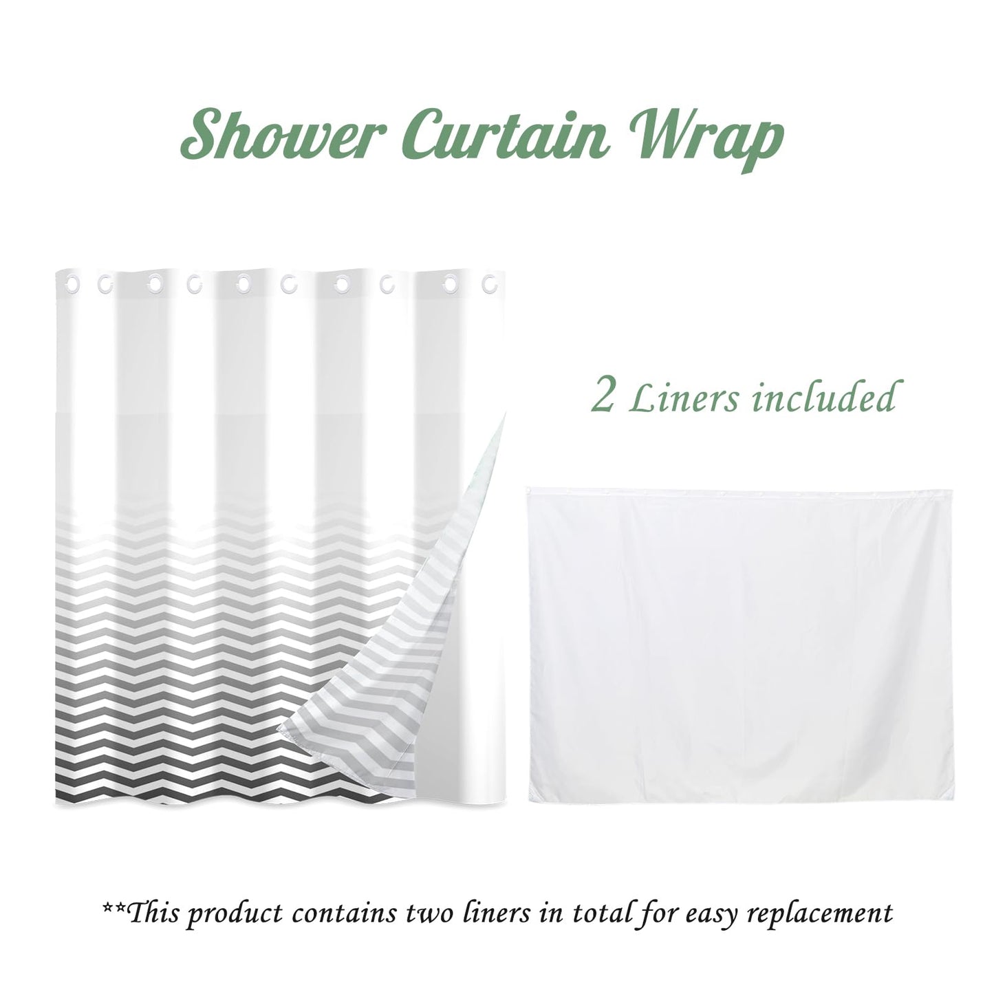 ggaimwf 71x71 Inch Without Hook Striped Shower Curtain and Liner Set Ombre Grey White Snap in Shower Curtains for Bathroom Color Gradient Modern Textured Bathroom Set
