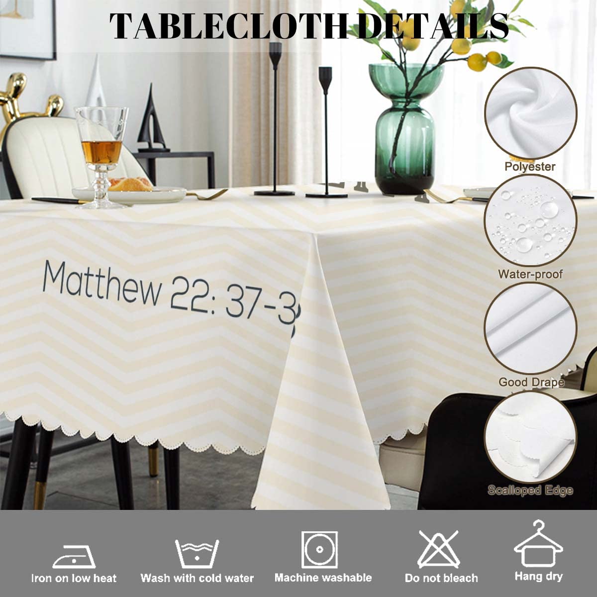 Swono Love God 52"X70" Oblong Table Cloth Christian Verse Bible Quote Zigzag Wrinkle Free Table Cover Farmhouse Tablecloth for Home Restaurant Picnic Indoor Outdoor Dining