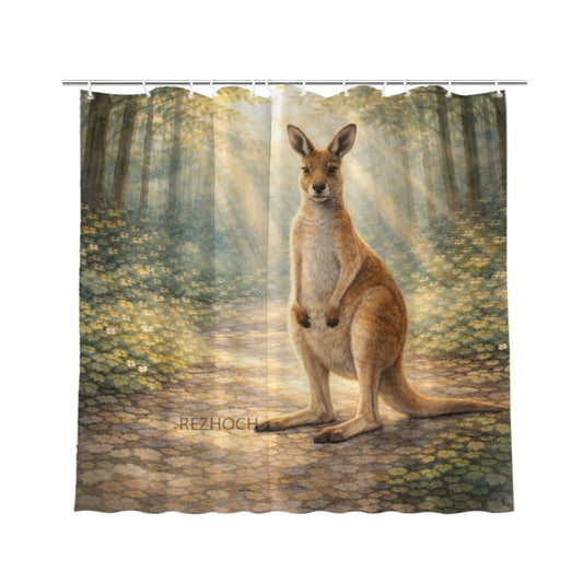 REZHOCH Funny Kangaroo Shower Curtain 72x72Inch Forest Cute Animal Watercolor Art Home Bathroom Decor Spring Summer Nature Woodland Farm Waterproof Fabric Bath Set with Hooks