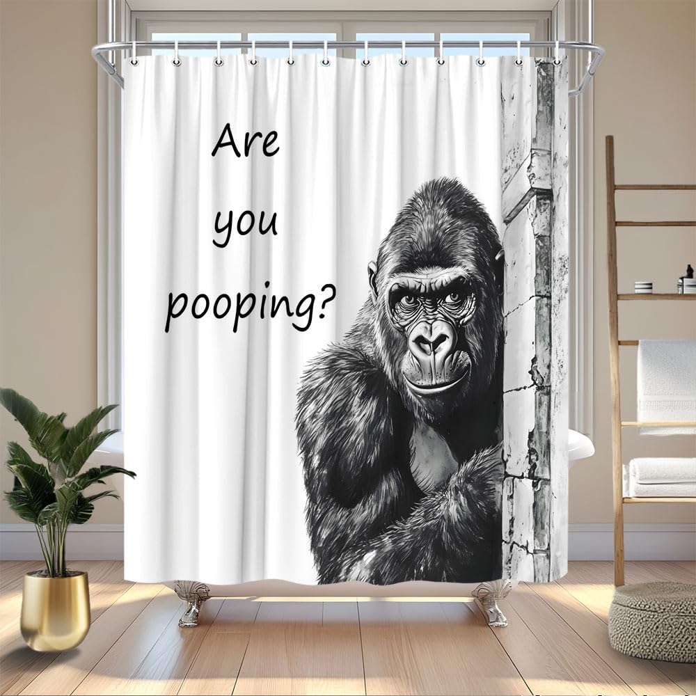 XHGMGS Funny Gorilla Shower Curtain Black and White Monkey,70" Wx70 H
