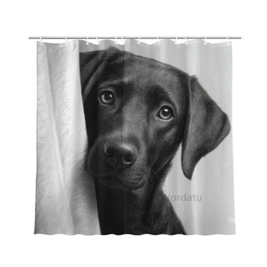 Wordatu Black Labrador Dog Shower Curtain Bathroom Set 72x72 Inches Taking a Bubble Bath Animal Bath Animal Pet Dog Art Home Decor 12 Hooks