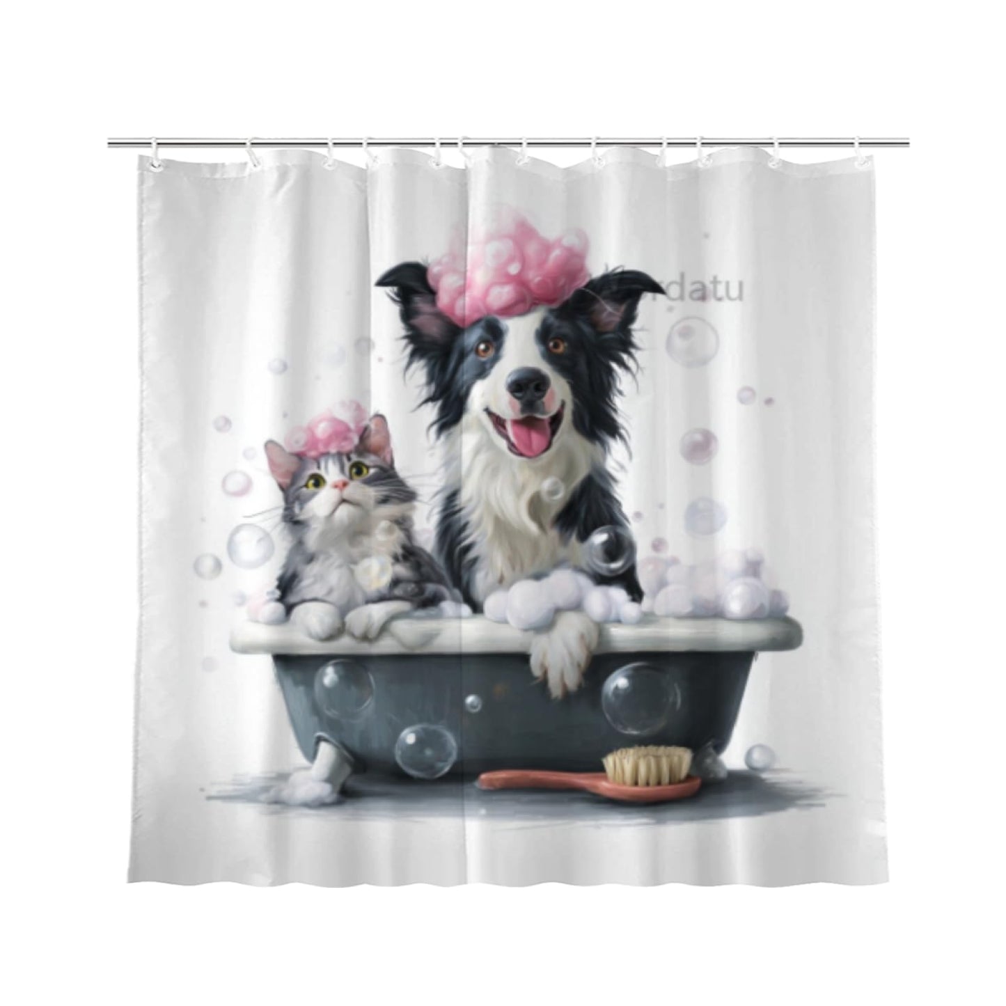 Wordatu Funny Border Collie Shower Curtain Decor Fabric Bathroom Curtains, Kids Children Cartoon Waterproof 72x72 inch with 12 Hooks