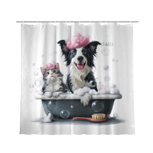 Wordatu Funny Border Collie Shower Curtain Decor Fabric Bathroom Curtains, Kids Children Cartoon Waterproof 72x72 inch with 12 Hooks