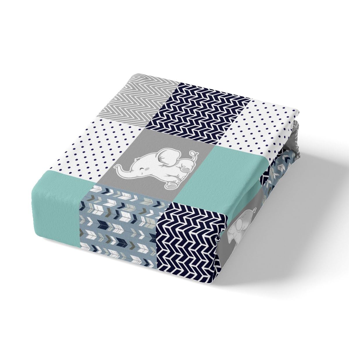 Cute Elephant Fitted Sheet,Full Size Wild Animals Pattern Collections Geometric Lattice Theme,Soft Decorative Fabric Bedding Deep Pocket for Children Teens Young Boys Girls,with 2 Pillowcases
