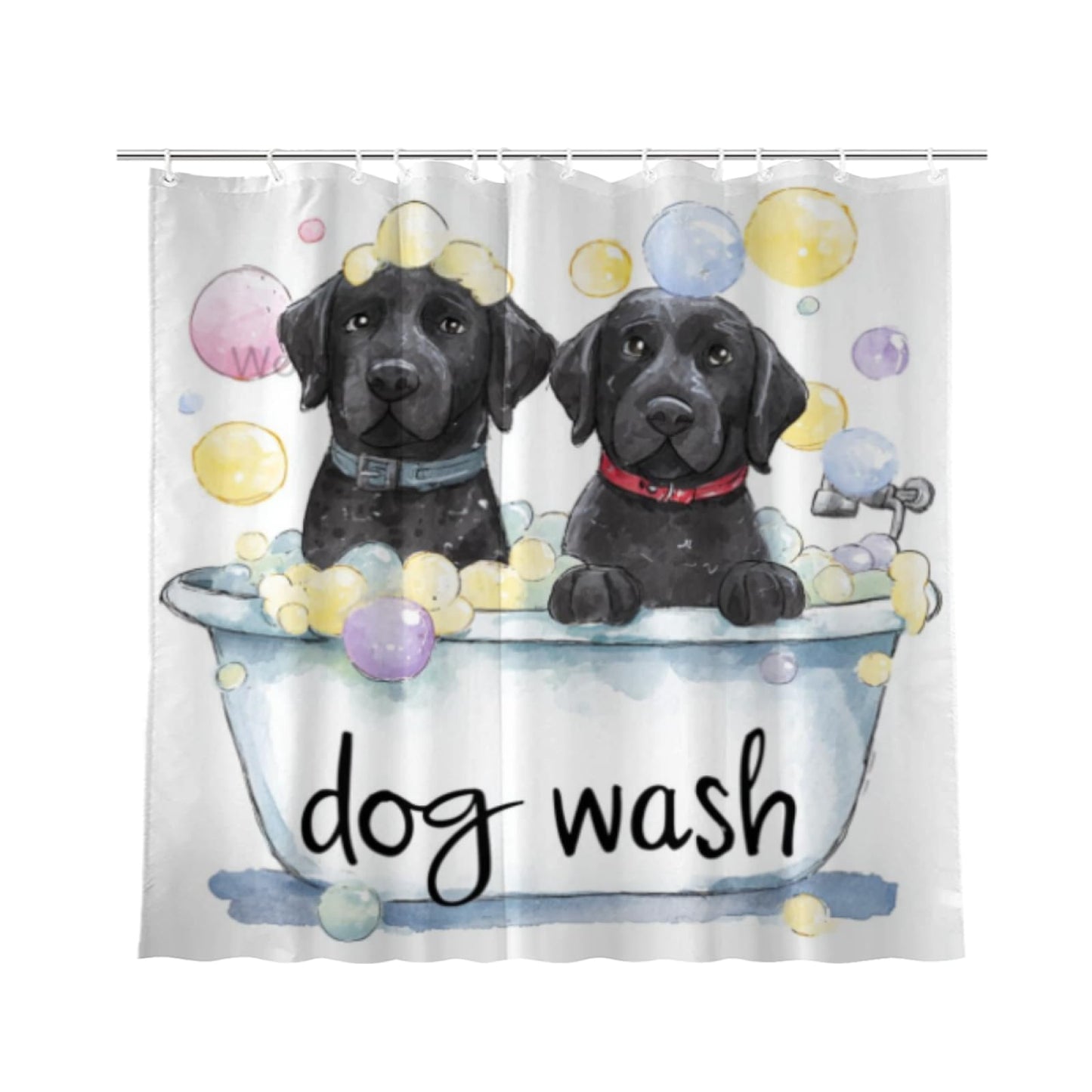 Wordatu Black Labrador Dog Cartoon Shower Curtain Playful Dogs in a Bathtub Pets Cloth Fabric Bathroom Decor Set with 12 Hooks 72x72 Inch