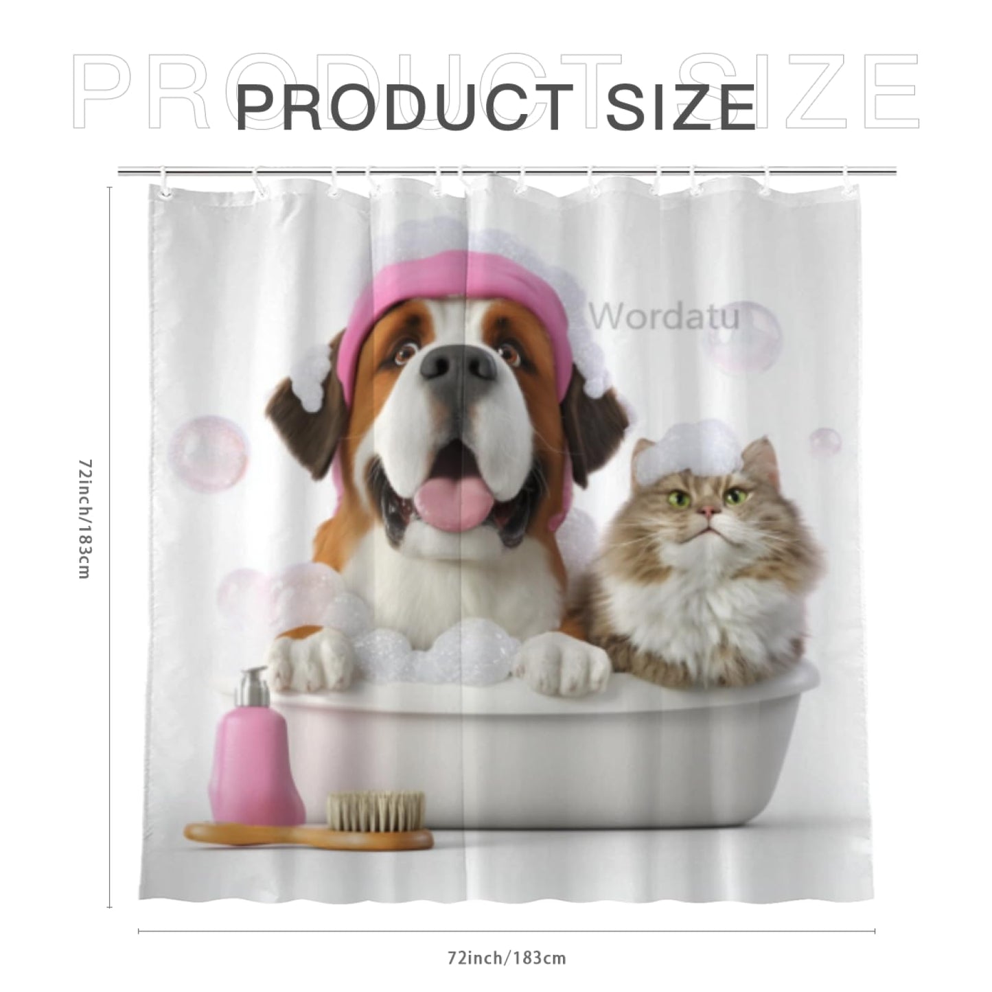 Wordatu Funny Saint-Bernard Shower Curtain Decor Fabric Bathroom Curtains, Kids Children Cartoon Waterproof 72x72 inch with 12 Hooks