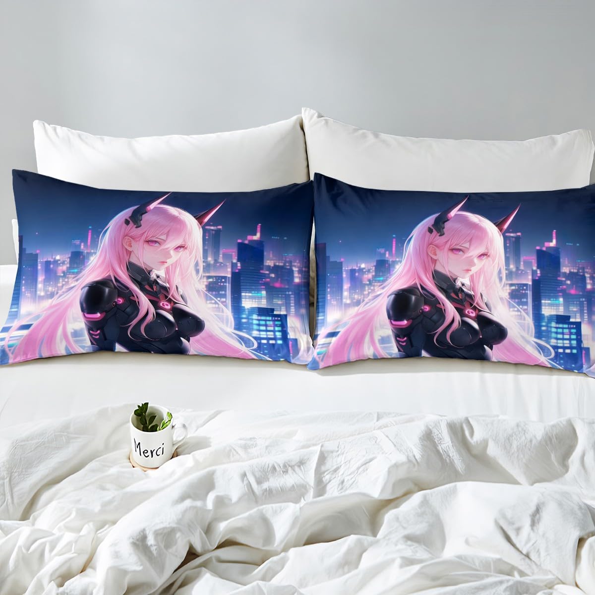 Erosebridal Japanese Anime Bed Sheets Full Size, Anime Girl Fitted Sheet Kawaii Japanese Style Bedding Set Cartoon Japan Animation Bed Set for Boys Teens Adult Women Bedroom Decor