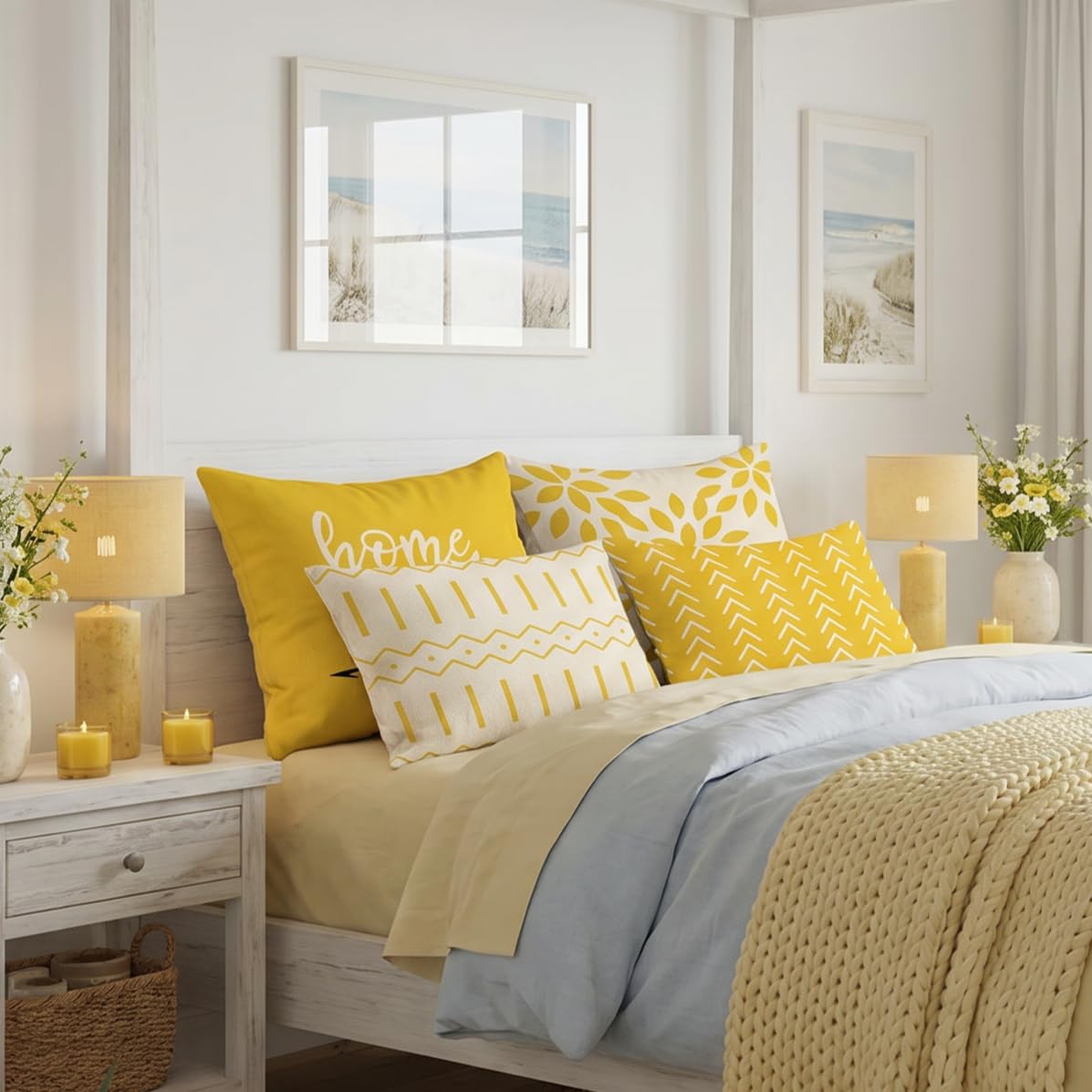YCOLL Pillow Covers 18x18 Set of 4, Modern Sofa Throw Pillow Cover, Decorative Home Outdoor Linen Fabric Geometric Pillow Case for Couch Bed Car, Yellow