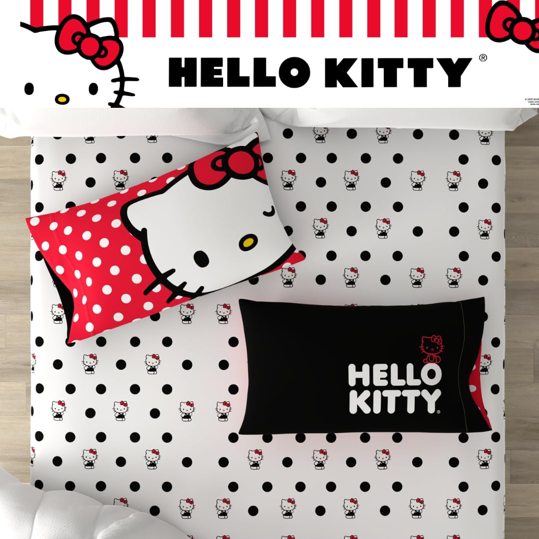 Collectibles Hello Kitty Polka Dot Bedding Super Soft Microfiber 4 Piece Full Sheet Set, (Officially Licensed Product) by Franco
