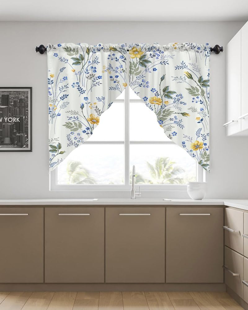 CAPSCEOLL Swag Valances Curtains Floral Leaves Rod Pocket Window Curtains for Kitchen & Bathroom, Farmhouse Decor - 2 Panels 29x36 Inches