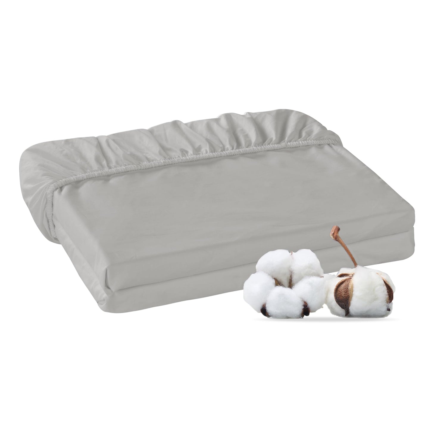 HOMTEC 100% Cotton Percale Fitted Sheet California King Size, 8-15" Deep Pocket Cooling Bottom Sheet, Breathable Soft & Crisp Fitted Sheet Only with 4 Corner Straps (Cal King, Light Gray)