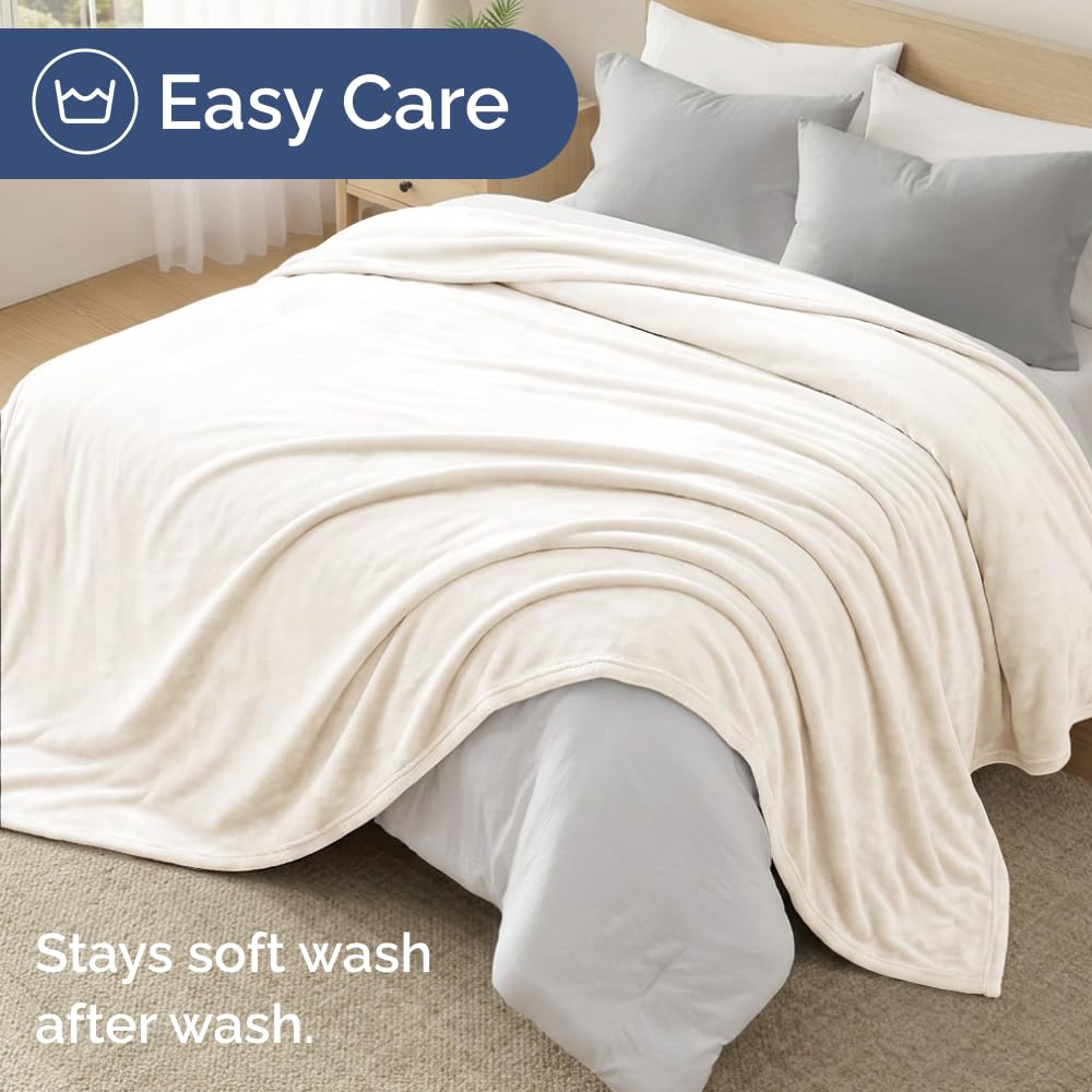 Ultra Soft Fleece Blanket Throw Size - Flannel Fleece Luxury Throw Blanket - Lightweight for Couch Bed Chair - Thick, Warm and Breathable - All Season Cozy Fuzzy, Anti-Static Microplush Bedding, Cream