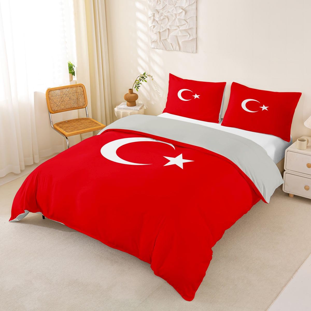 Feelyou Flag of Turkey Duvet Cover Full Size Turkish Bedding Set for Boys Girls World Countries Comforter Cover International Flag Bedroom Decor 3Pcs