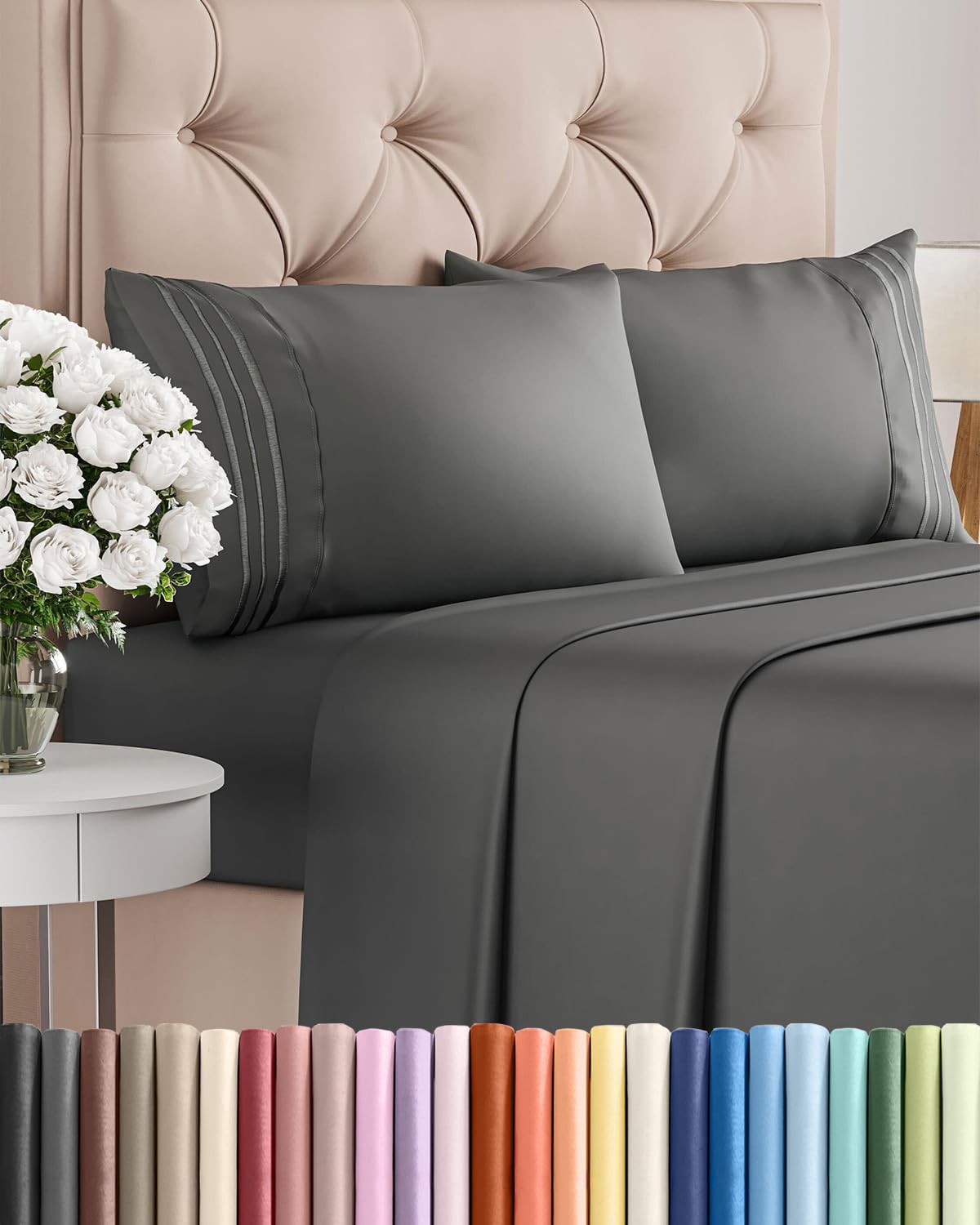 Queen Size 4 Piece Sheet Set - Comfy Breathable & Cooling Sheets - Hotel Luxury Bed Sheets for Women & Men - Deep Pockets, Easy-Fit, Extra Soft & Wrinkle Free Sheets - Charcoal Oeko-Tex Bed Sheet Set