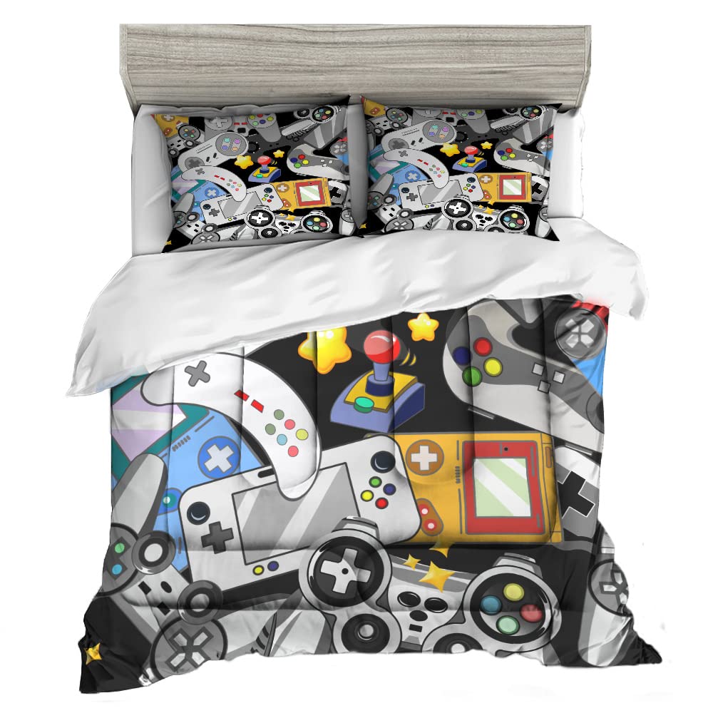 Sunnycitron Gamer Comforter Set for Boys Gaming Bedding Twin Comforter Set Gaming Bed Boys Comforter Set Gamer Room Decor (1 Comforter +2Pillowcase)