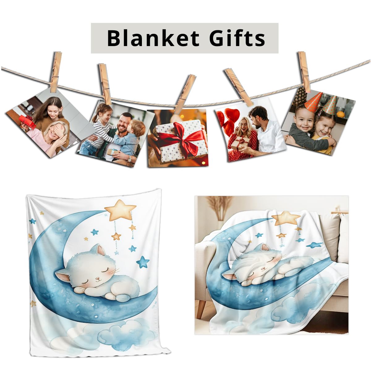HUNXIAOJ Cat Print Throw Blanket Soft Bed Couch Throw Kitten Flannel Blanket Cozy Bedding Gifts for Cat Lovers (49"x59")