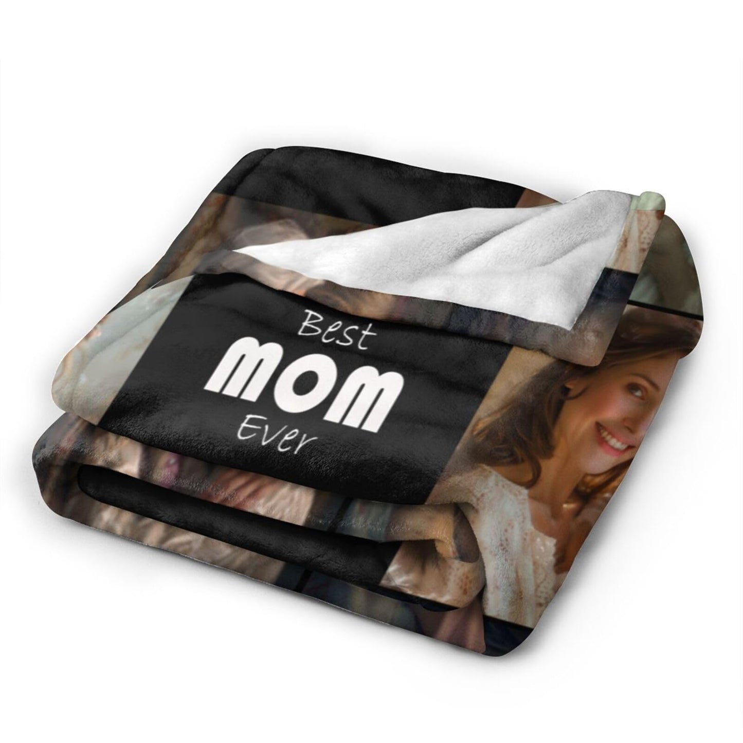 Ouqiuwa Best Mom Ever Custom Blankets Personalized Blanket with Photo Text Customized Picture Throw Blanket for Mother's Day Birthday Mom Grandma Women 50"x40"