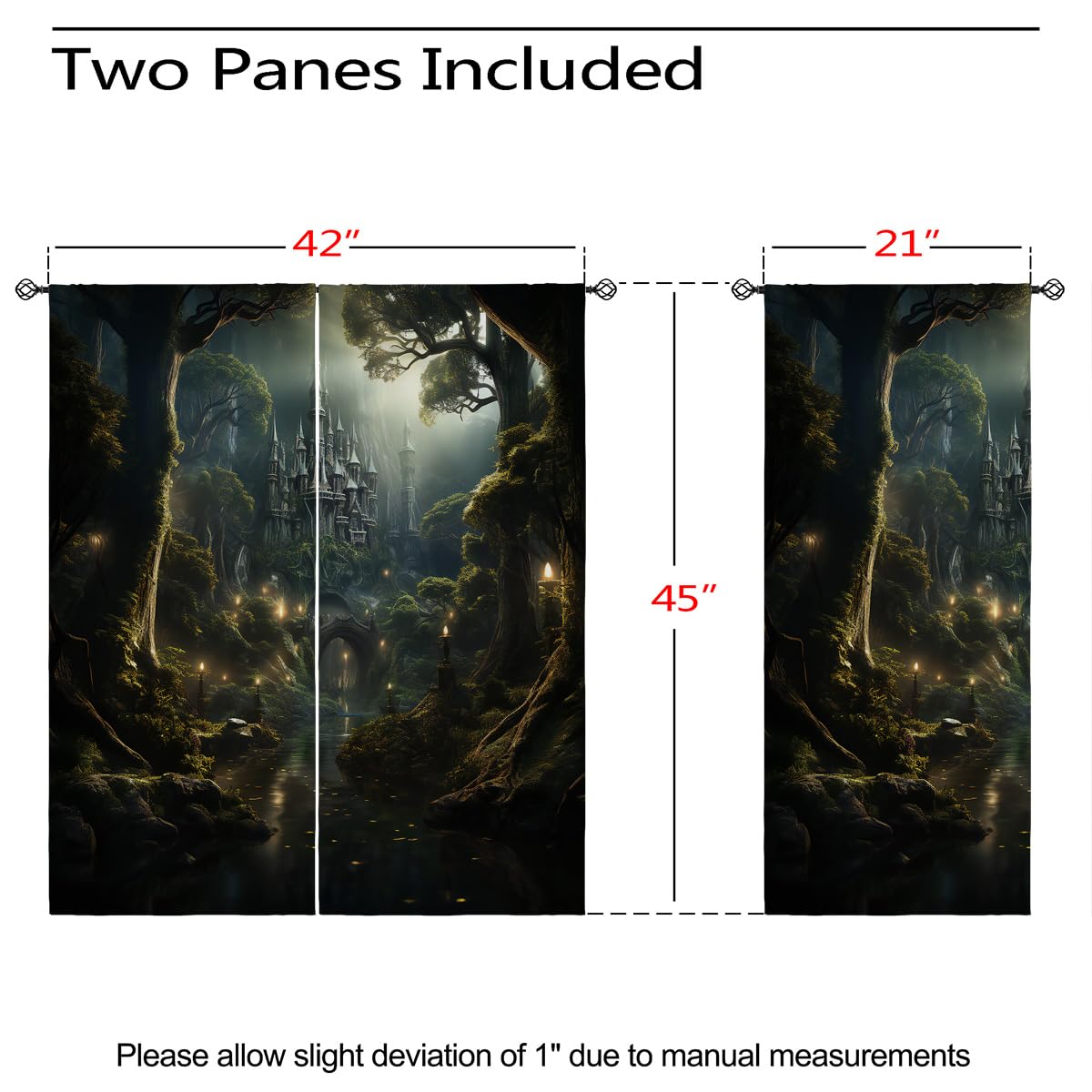 ONINUO Magic Forest Blackout Curtains for Girls Boy Home Decor, Enchanted Castle Medieval Gothic Grommet Thermal Insulated Drapes Darkening Window Curtain for Bedroom Living Room, 42 x 45 Inch