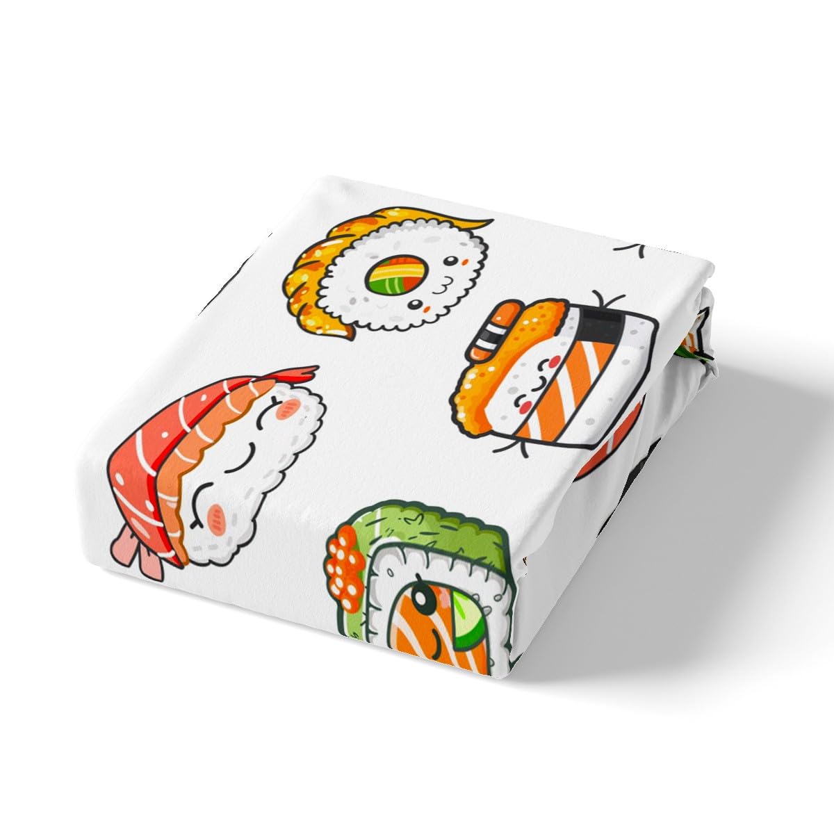 Sushi Pattern Bedding Set Queen Size Kids Cute Bed Sheet Set for Girls Teens Bedroom Decor Cartoon Japanese Style Fitted Sheet Soft Microfiber Kawaii Bed Cover (1 Fitted Sheet + 1 Pillow Case)