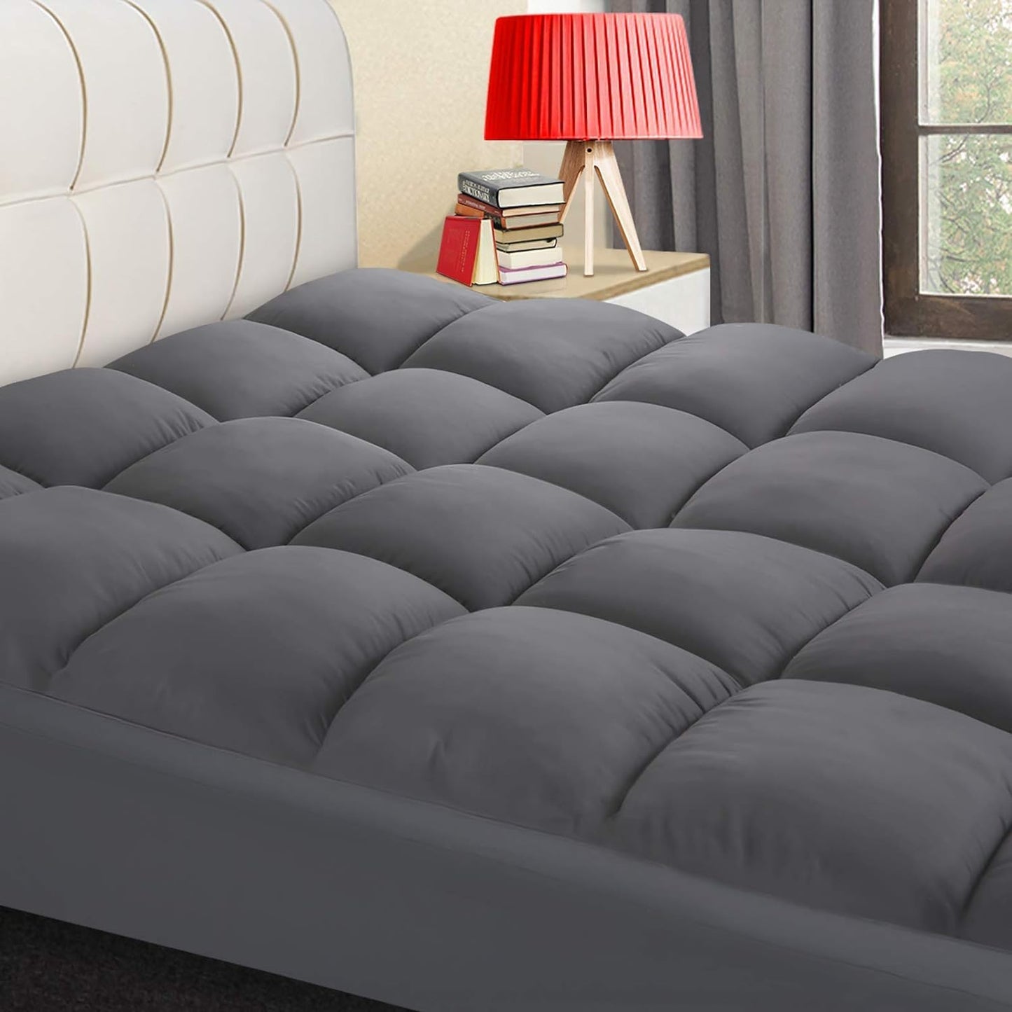 COONP Queen Mattress Topper, Extra Thick Pillowtop, Cooling Plush Mattress Pad Cover Bed Topper Protector with 8-21 Inch Deep Pocket (Grey, Queen)
