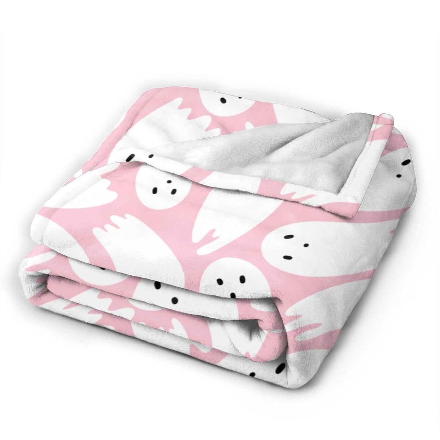 PDDCWAY Pink Halloween Blanket 40"x50" Cartoon Ghost Fleece Throw Blanket for Bed Sofa Couch Kids Kawaii Cute Plush Blanket Pink Fuzzy Blankets Bedroom Flannal Blankets