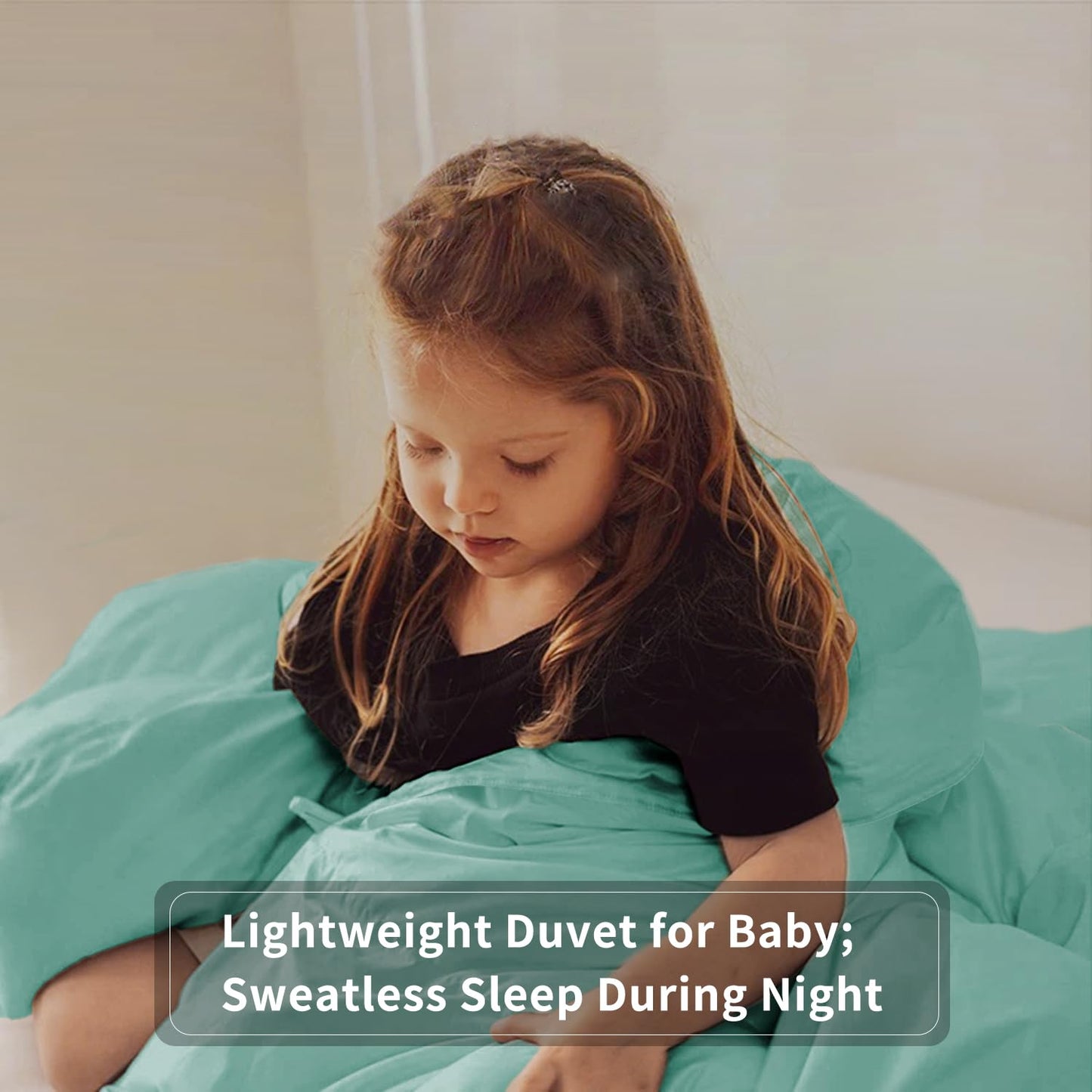zzlamb Warm Baby Quilt Crib Comforter Small Duvet Insert, Toddler Down Comforter Kids Crib Down Throw Blanket, Lightweight Soft Brushed Noiseless Shell Down Proof Machine Washable, Aqua 41x48in