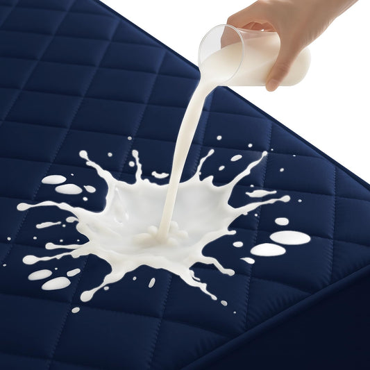 Queen Mattress Protector,Waterproof Mattress Protector Fitted Up to 16" Deep Pocket, Soft Breathable Bed Mattress Cover for Bedroom,Doom Room,(Navy Blue)