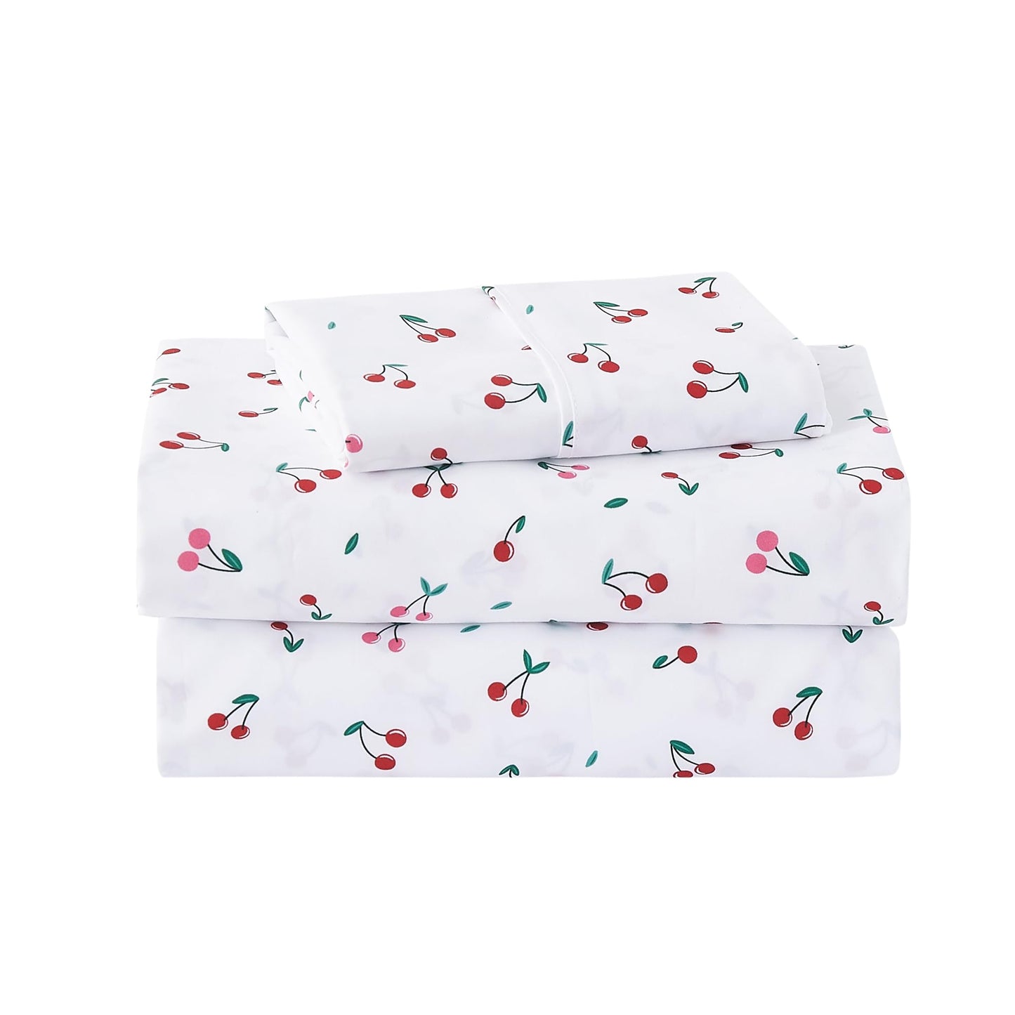 lasoftan Kids Sheet Set Twin Size, Twin Sheet Set with Little Cherry Pattern，Breathable Silky Soft Microfiber Kids Fitted Sheet
