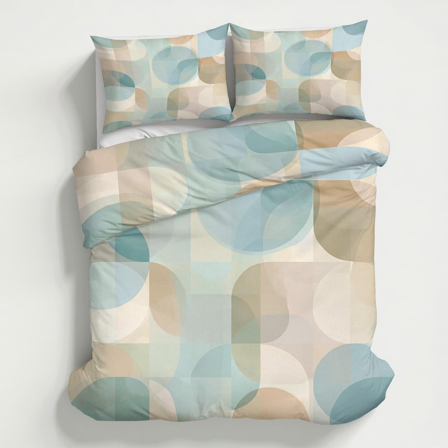 Abstract Geometry Duvet Cover Twin Size, Mid Century Modern Bedding Set 2 pcs with 1 Pillow Cover, Geometric Bedroom Decor, Soft Microfiber Reversible, Zipper & Ties KJJT 15