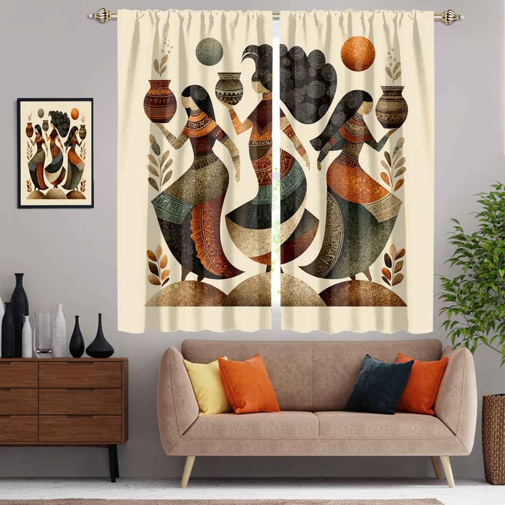 XSUPFLYM Beautiful Classic Aztec Black Girl Blackout Curtain for Living Room Ancient Traditional Ethnic American Native African Woman Thermal Insulated Curtain for Bedroom 2 Panels Each 21" W x 45" L