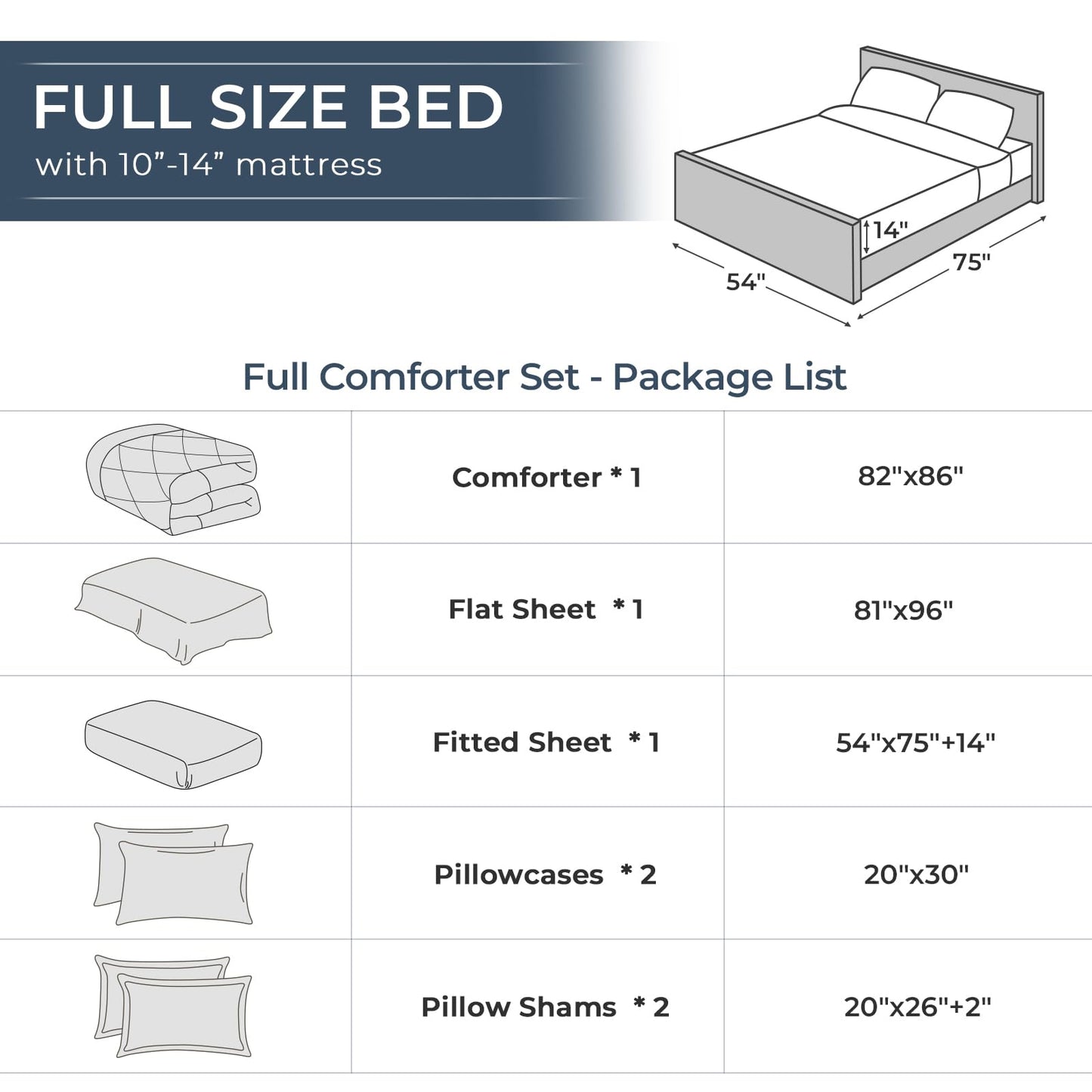 HEVUMYI Full Comforter Set - 7-Piece All Season Bed in a Bag Full, Ultra Soft Bedding Set with Comforter, Flat Sheet, Fitted Sheet, Pillowcases, Pillow Shams, Dark Grey