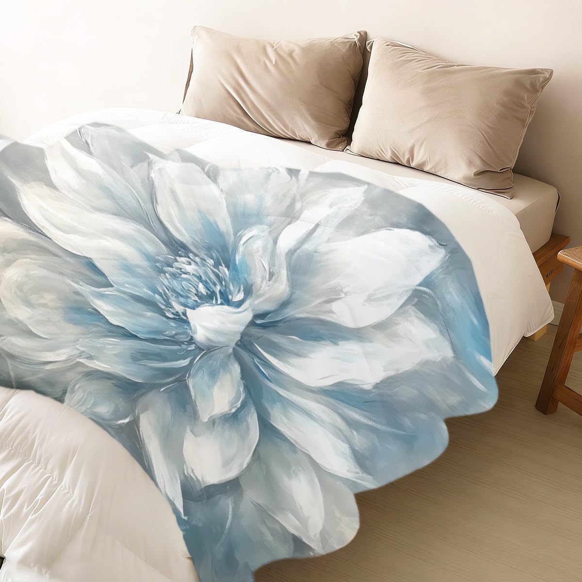 HUNXIAOJ White Floral Throw Blanket Abstract Flower Blanket Soft Cozy Fleece Botanical Art Throw Flannel Floral Bedding for Couch Bed Living Room Sofa Home Decor 49"x59"